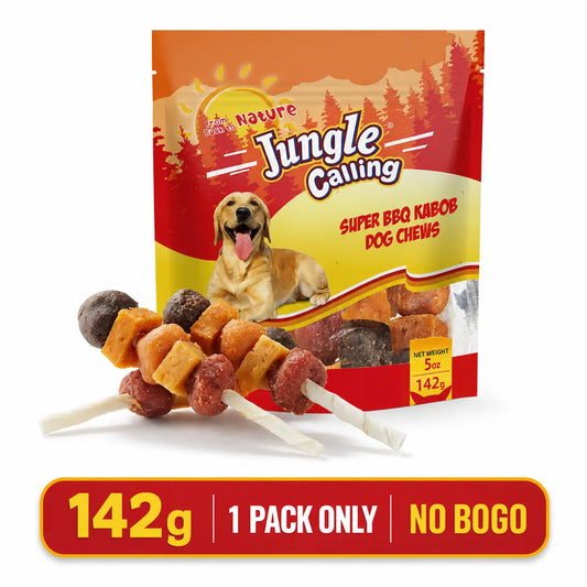 「Buy 1 Get 1 Free」(397G Only) Jungle Calling Chicken, Duck, Beef, Sweet Potato & Pumpkin Kabob Dog Treats, Multi-Flavor Dog Chews, Rawhide Sticks, Chew Sticks, Kabob Treats, Pet Snacks, Reward Treats, Training Treats, Dog Snack Sticks,