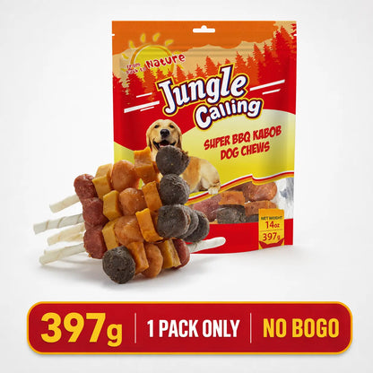 「Buy 1 Get 1 Free」(397G Only) Jungle Calling Chicken, Duck, Beef, Sweet Potato & Pumpkin Kabob Dog Treats, Multi-Flavor Dog Chews, Rawhide Sticks, Chew Sticks, Kabob Treats, Pet Snacks, Reward Treats, Training Treats, Dog Snack Sticks,