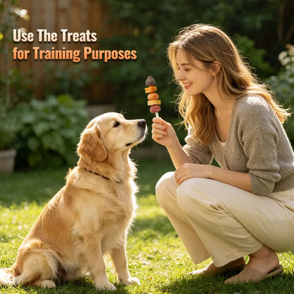 「Buy 1 Get 1 Free」(397G Only) Jungle Calling Chicken, Duck, Beef, Sweet Potato & Pumpkin Kabob Dog Treats, Multi-Flavor Dog Chews, Rawhide Sticks, Chew Sticks, Kabob Treats, Pet Snacks, Reward Treats, Training Treats, Dog Snack Sticks,